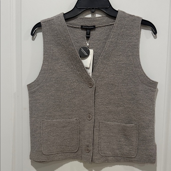 Eileen Fisher Taupe Wool Button Vest